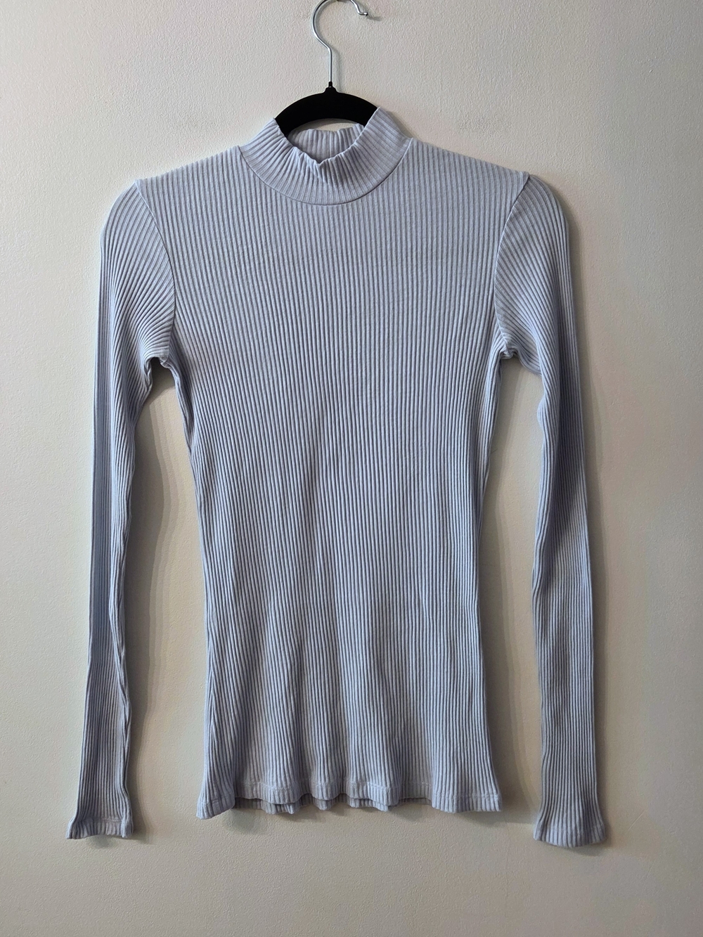 Twik Light Blue Ribbed Mock Neck Long-Sleeve Top